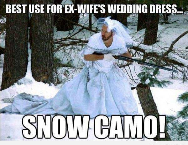 Best use for ex wife's wedding dress, snow camouflage