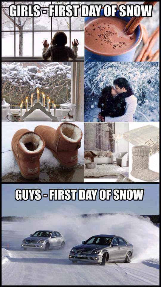 Difference between Girls and Boys the first day of snow 