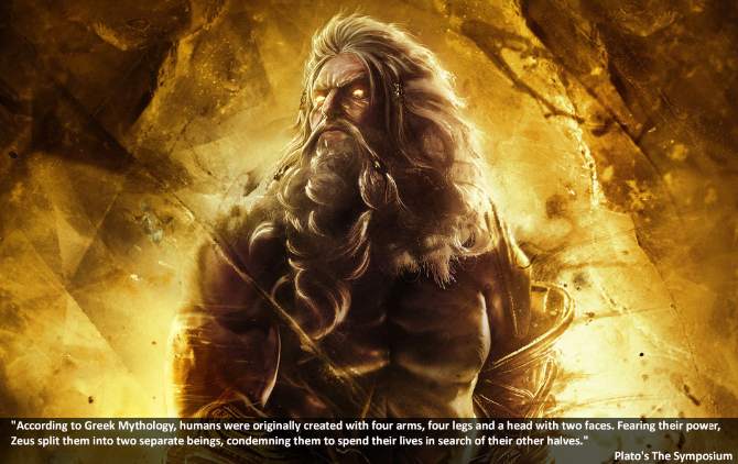 Humans with four arms, four legs and a head with two faces