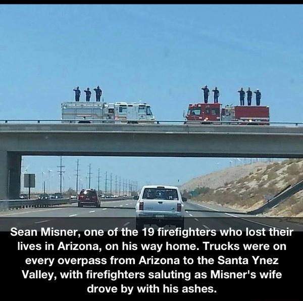 Saluting wife who lost her husband on every overpass from Arizona to the Santa Ynez Valley while driving with his ashes.