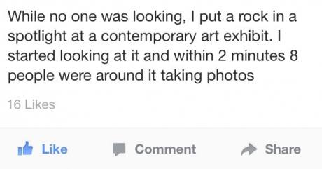 While no one was looking, I put a rock in a spotlight at a contemporary art exhibit.