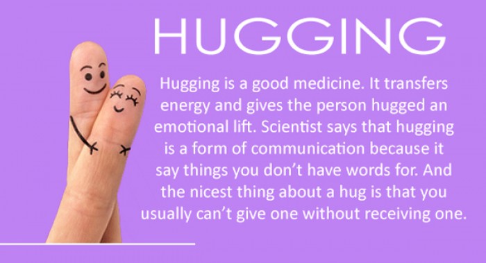 Hugging is good medicine It transfers energy and gives the person hugged an emotional lift.